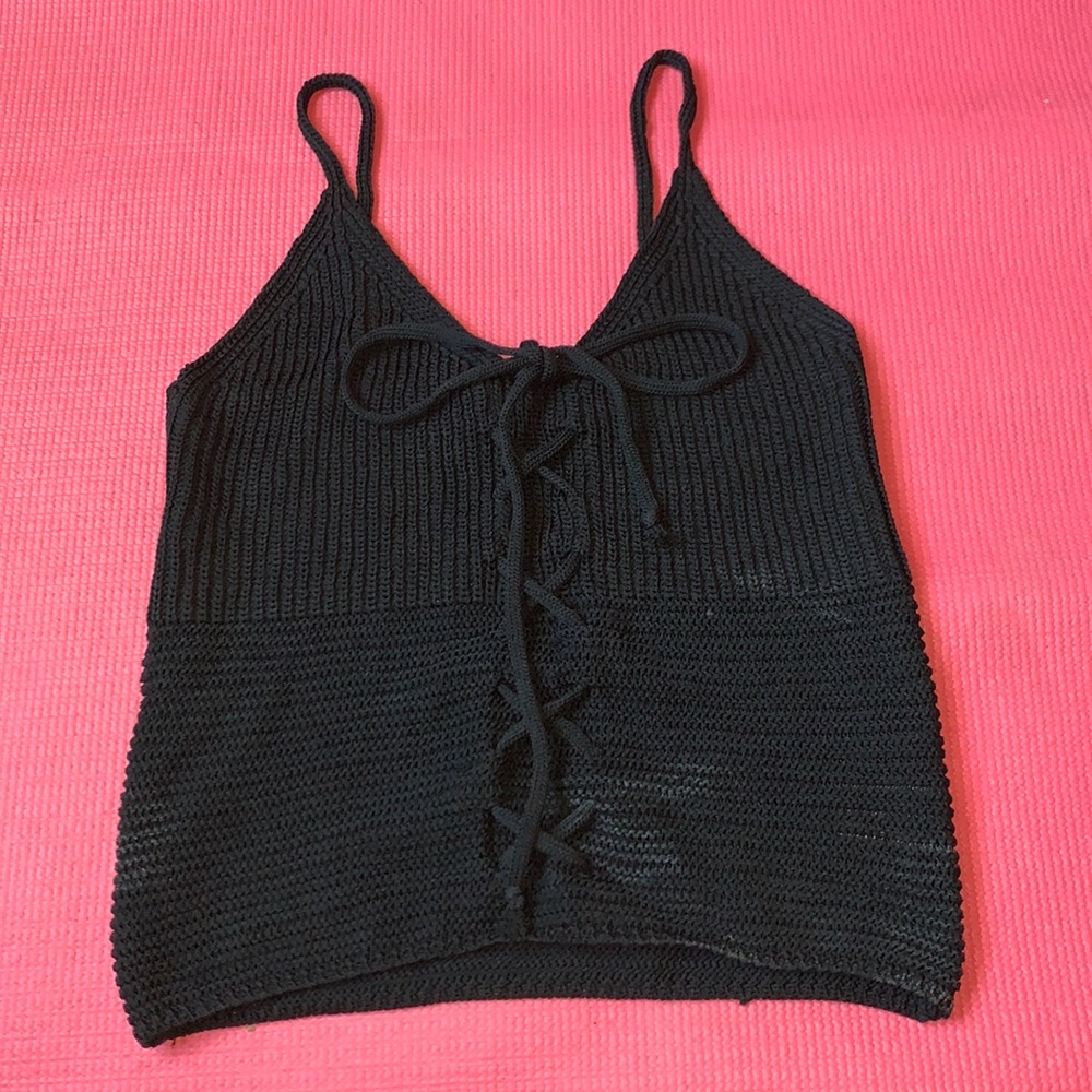 MYSTREE WOMEN'S BLACK SWEATER-KNIT LACE-UP CAMI 
Size small